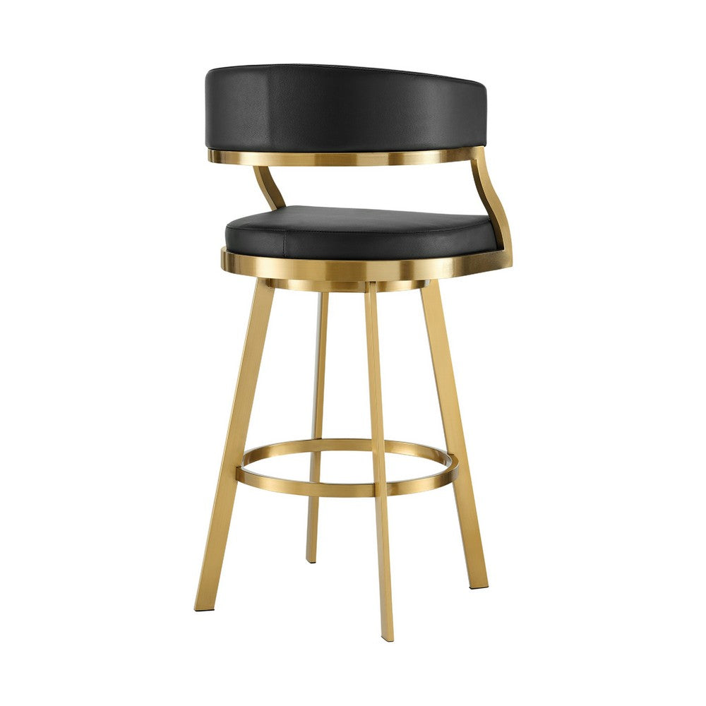 Beth Swivel Counter Stool Chair, Gold Steel Frame, Black Faux Leather - BM339145