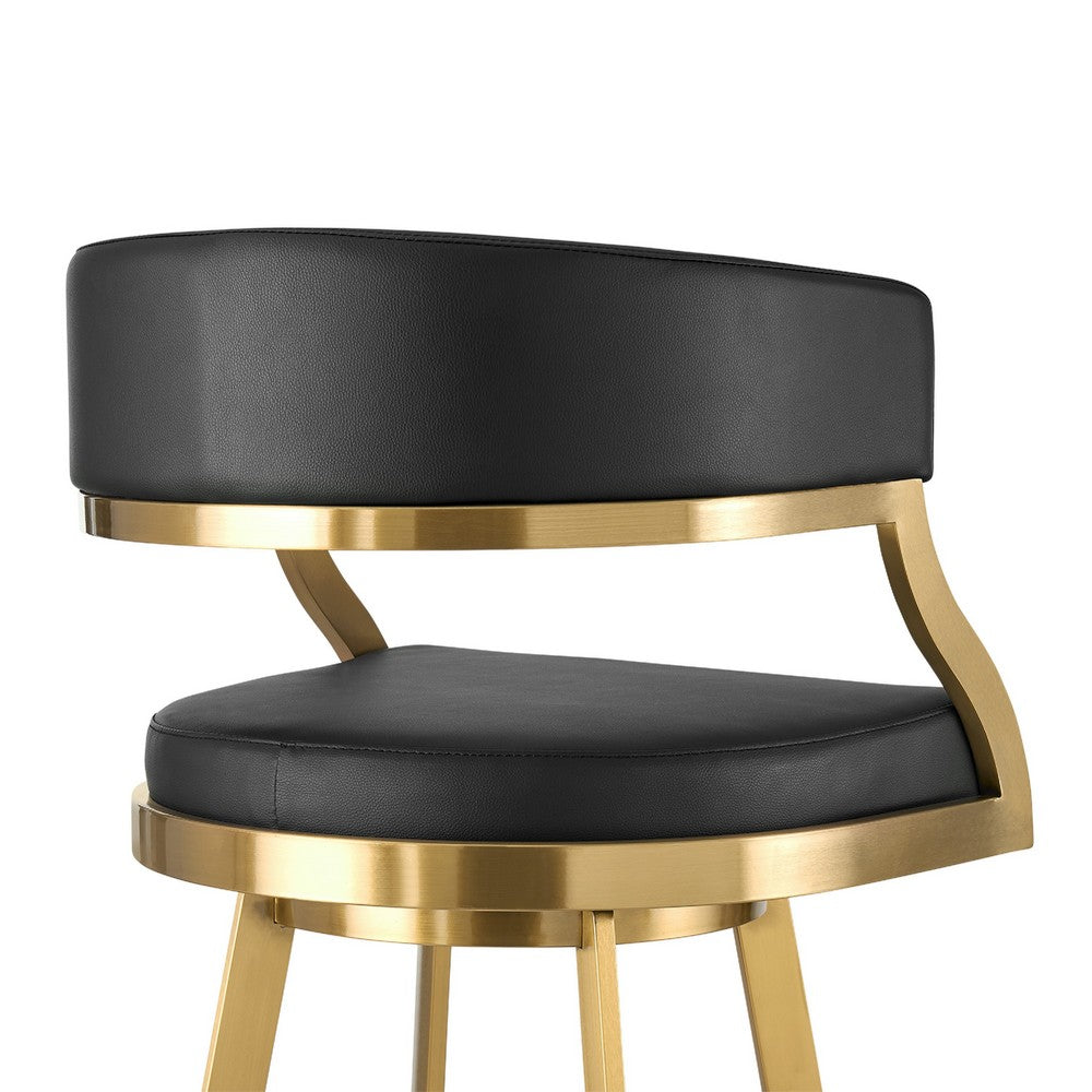 Beth Swivel Counter Stool Chair, Gold Steel Frame, Black Faux Leather - BM339145
