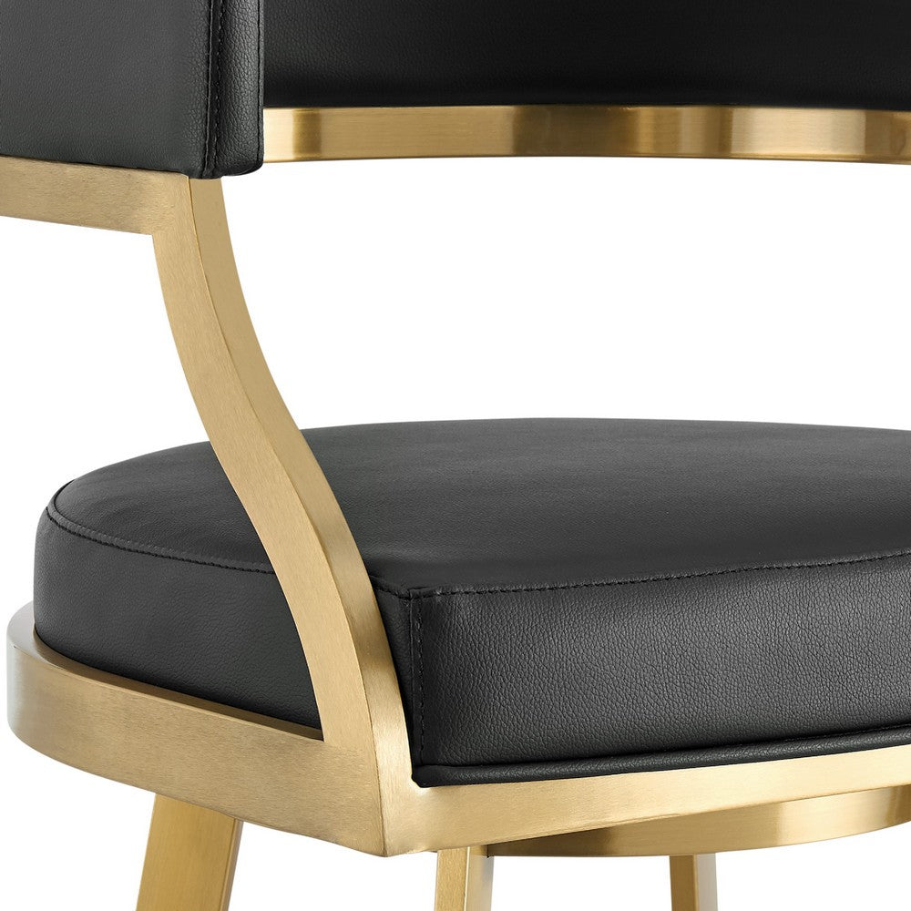 Beth Swivel Counter Stool Chair, Gold Steel Frame, Black Faux Leather - BM339145