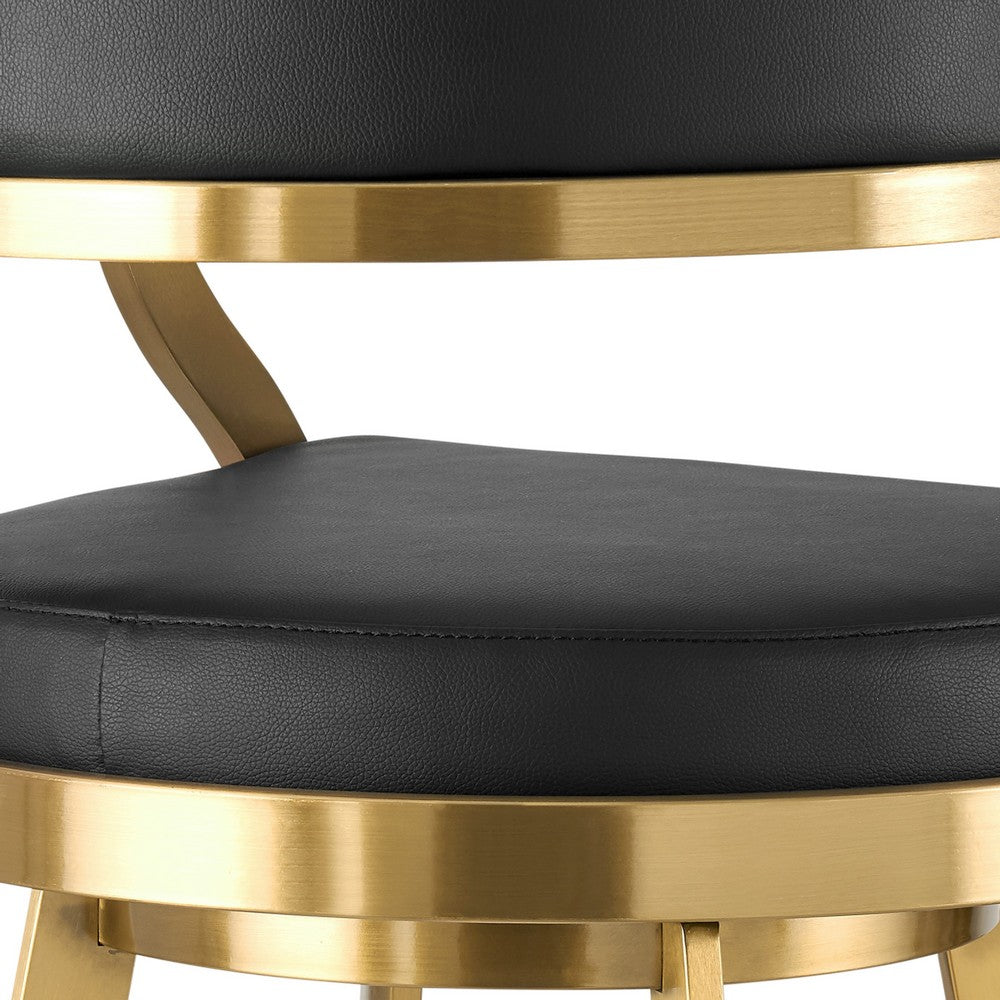 Beth Swivel Counter Stool Chair, Gold Steel Frame, Black Faux Leather - BM339145