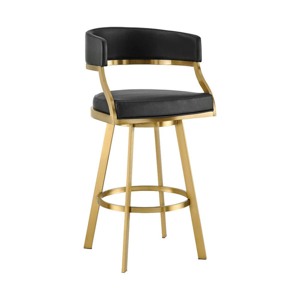 Beth Swivel Counter Stool Chair, Gold Steel Frame, Black Faux Leather - BM339145