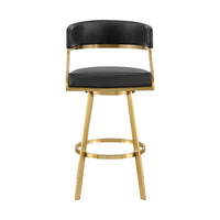 Beth Swivel Barstool Chair, Gold Stainless Steel, Black Faux Leather - BM339146