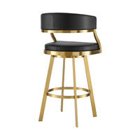 Beth Swivel Barstool Chair, Gold Stainless Steel, Black Faux Leather - BM339146