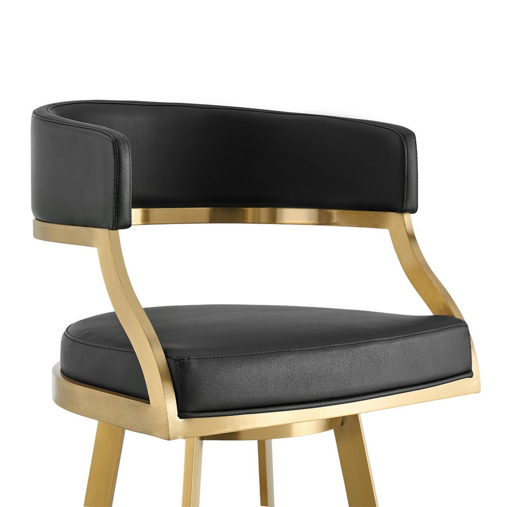 Beth Swivel Barstool Chair, Gold Stainless Steel, Black Faux Leather - BM339146