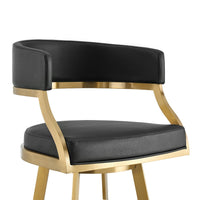 Beth Swivel Barstool Chair, Gold Stainless Steel, Black Faux Leather - BM339146