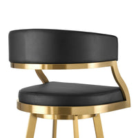 Beth Swivel Barstool Chair, Gold Stainless Steel, Black Faux Leather - BM339146
