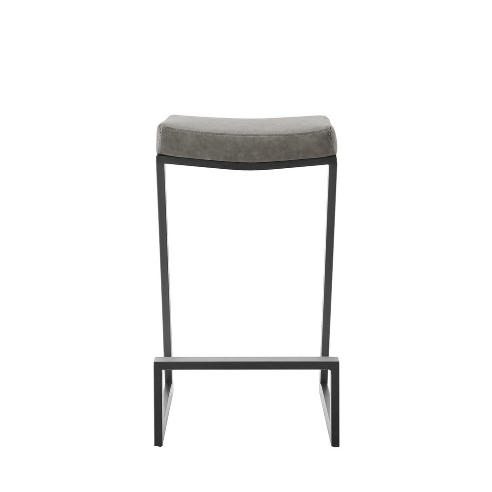 Alta Backless Counter Stool, Z Black Iron Footrest, Gray Faux Leather - BM339147