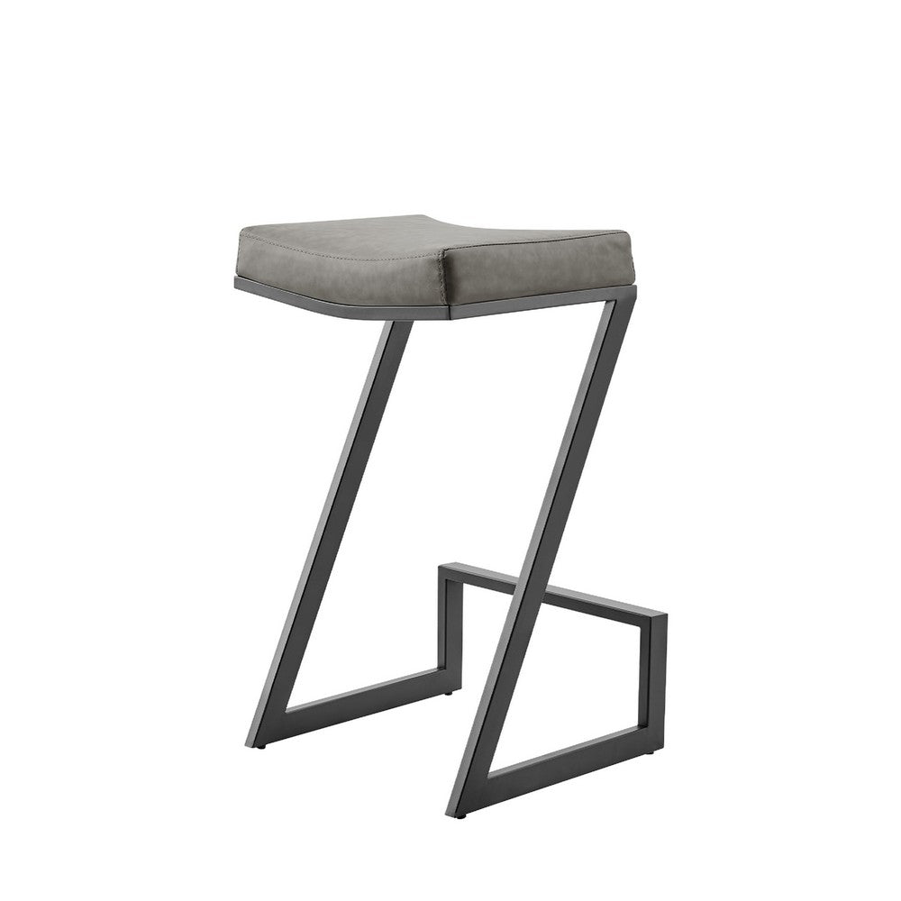 Alta Backless Counter Stool, Z Black Iron Footrest, Gray Faux Leather - BM339147