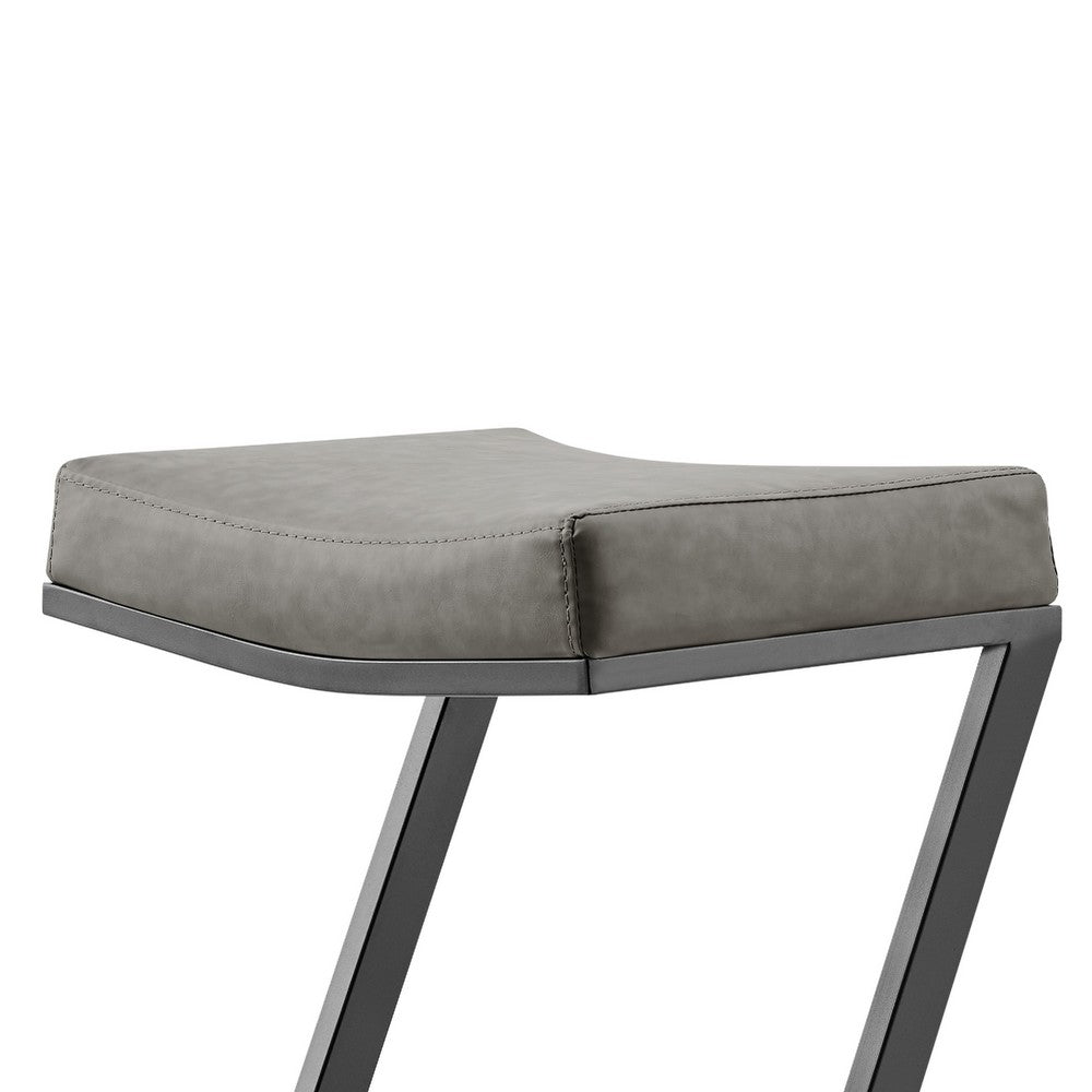 Alta Backless Counter Stool, Z Black Iron Footrest, Gray Faux Leather - BM339147