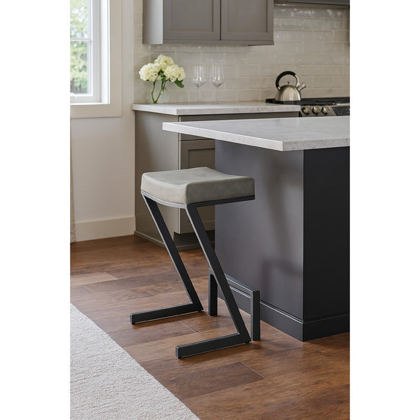 Alta Backless Counter Stool, Z Black Iron Footrest, Gray Faux Leather - BM339147