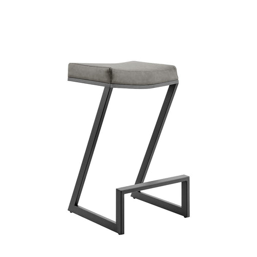 Alta Backless Barstool, Z Black Iron Footrest, Gray Faux Leather - BM339148