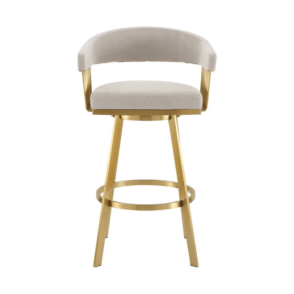 Luci Swivel Counter Stool Chair, Gold Steel Legs, Taupe Polyester - BM339149