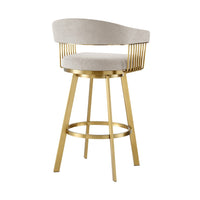 Luci Swivel Counter Stool Chair, Gold Steel Legs, Taupe Polyester - BM339149