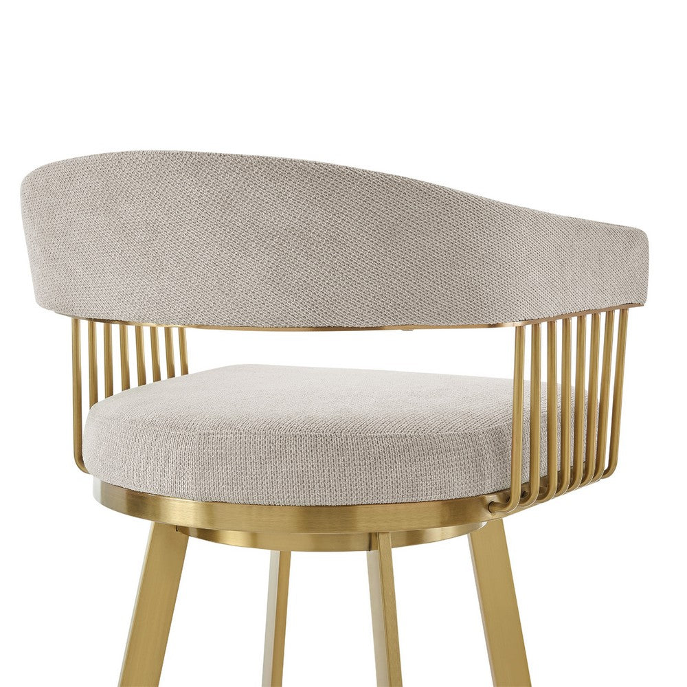 Luci Swivel Counter Stool Chair, Gold Steel Legs, Taupe Polyester - BM339149