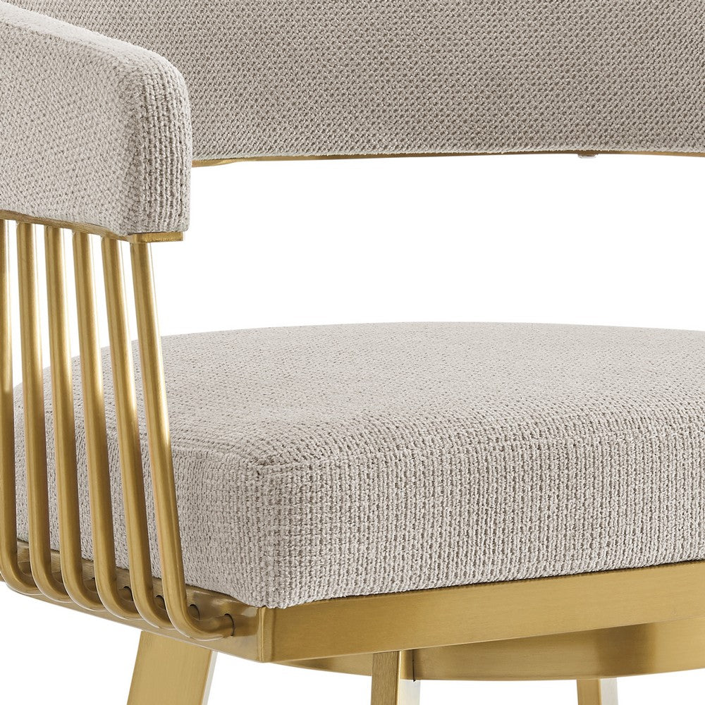 Luci Swivel Counter Stool Chair, Gold Steel Legs, Taupe Polyester - BM339149