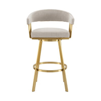 Luci Swivel Barstool Chair, Gold Stainless Steel Legs, Taupe Polyester - BM339150