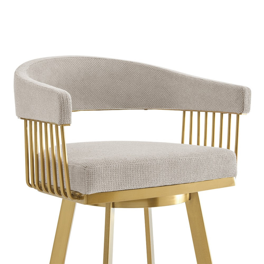 Luci Swivel Barstool Chair, Gold Stainless Steel Legs, Taupe Polyester - BM339150