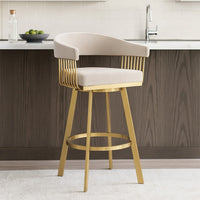 Luci Swivel Barstool Chair, Gold Stainless Steel Legs, Taupe Polyester - BM339150