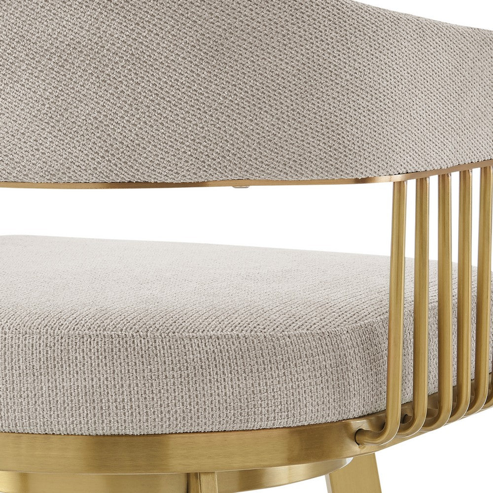Luci Swivel Barstool Chair, Gold Stainless Steel Legs, Taupe Polyester - BM339150