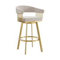 Luci Swivel Barstool Chair, Gold Stainless Steel Legs, Taupe Polyester - BM339150