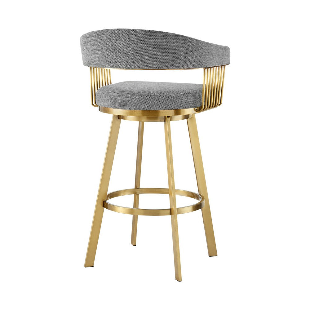 Luci Swivel Counter Stool Chair, Gold Steel, Anchor Gray Polyester - BM339151