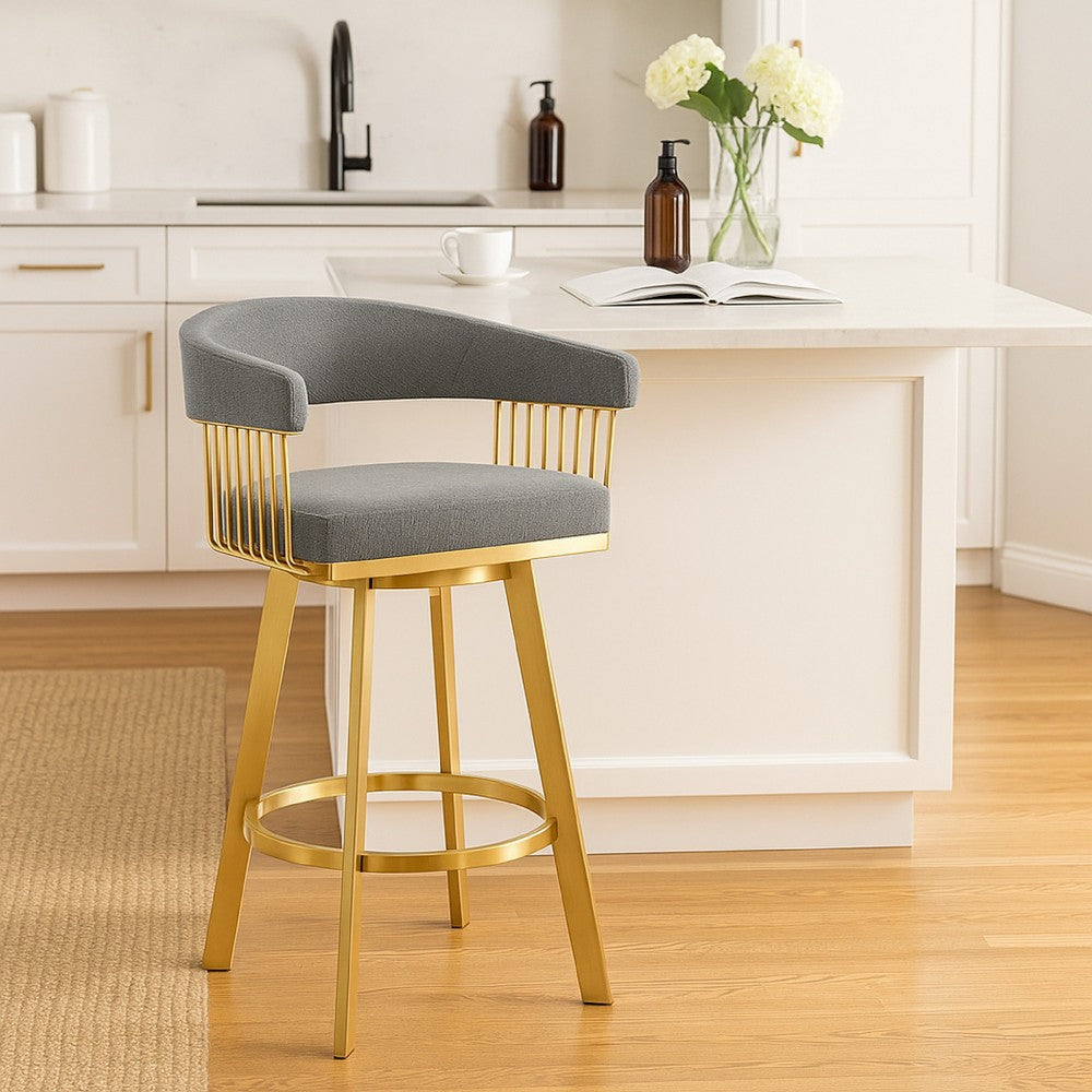 Luci Swivel Counter Stool Chair, Gold Steel, Anchor Gray Polyester - BM339151