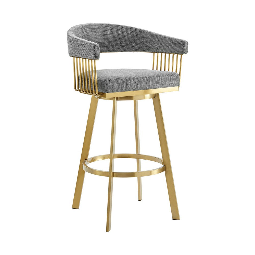 Luci Swivel Counter Stool Chair, Gold Steel, Anchor Gray Polyester - BM339151