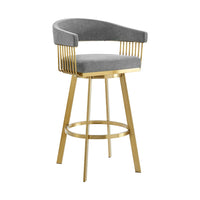Luci Swivel Counter Stool Chair, Gold Steel, Anchor Gray Polyester - BM339151