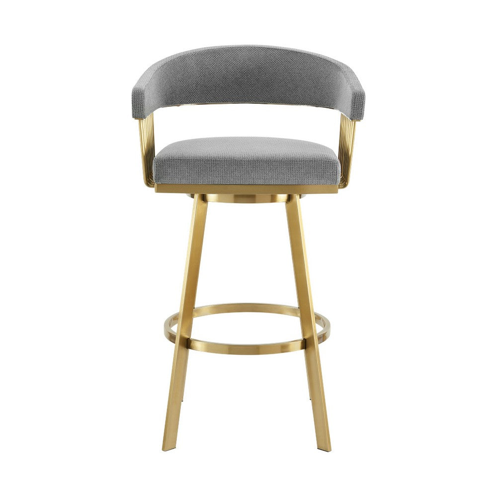 Luci Swivel Barstool Chair, Gold Steel, Tapered Legs, Gray Polyester - BM339152