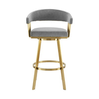 Luci Swivel Barstool Chair, Gold Steel, Tapered Legs, Gray Polyester - BM339152