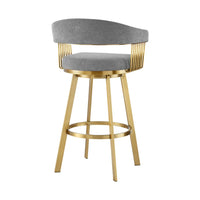 Luci Swivel Barstool Chair, Gold Steel, Tapered Legs, Gray Polyester - BM339152