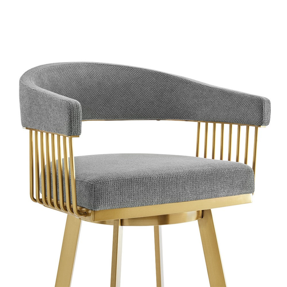 Luci Swivel Barstool Chair, Gold Steel, Tapered Legs, Gray Polyester - BM339152
