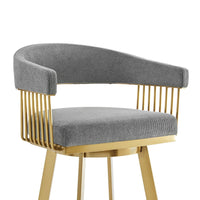 Luci Swivel Barstool Chair, Gold Steel, Tapered Legs, Gray Polyester - BM339152