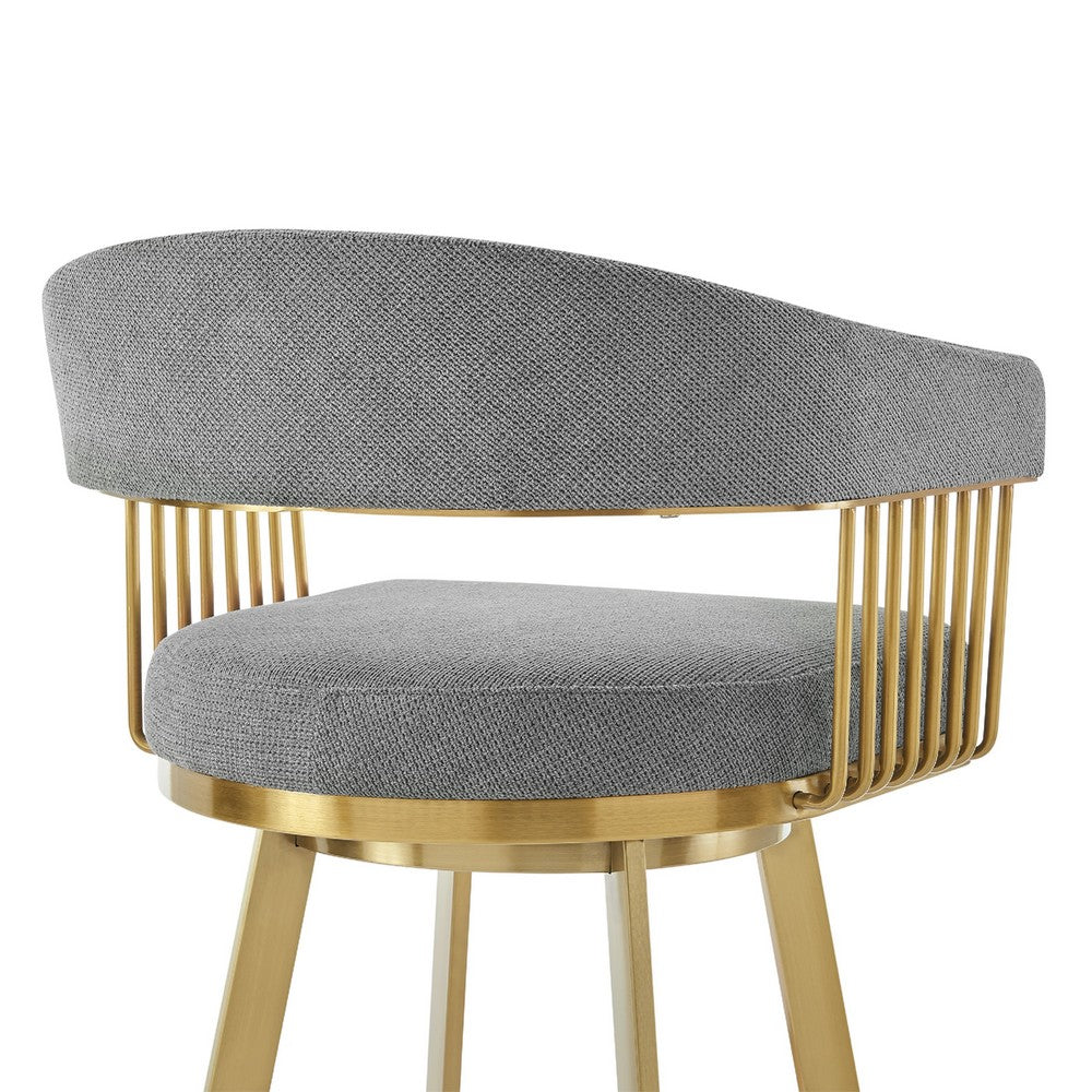Luci Swivel Barstool Chair, Gold Steel, Tapered Legs, Gray Polyester - BM339152