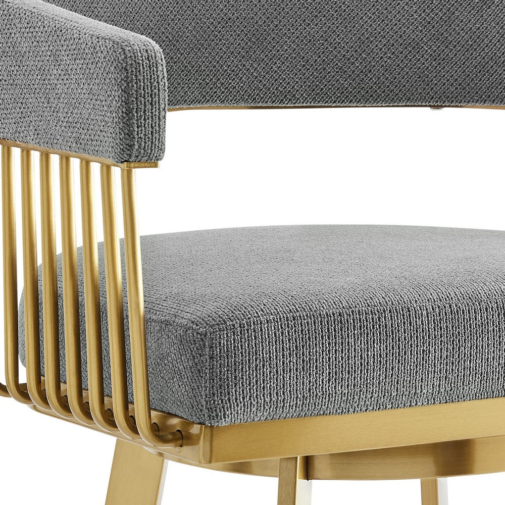 Luci Swivel Barstool Chair, Gold Steel, Tapered Legs, Gray Polyester - BM339152