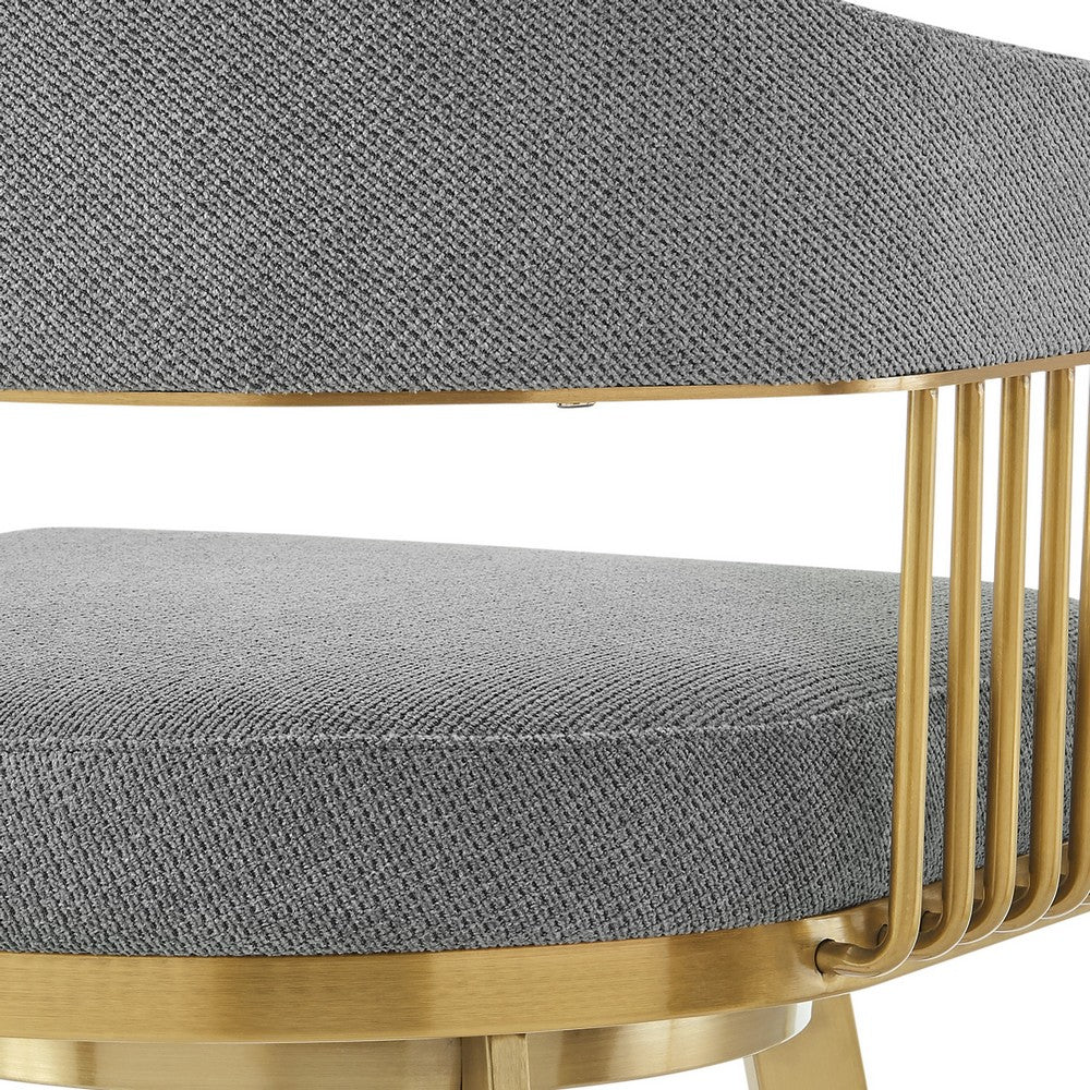Luci Swivel Barstool Chair, Gold Steel, Tapered Legs, Gray Polyester - BM339152