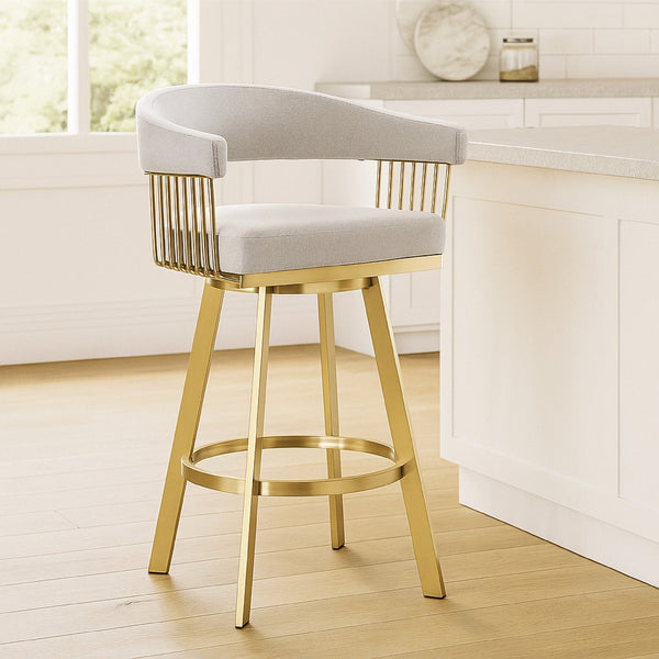 Luci Swivel Counter Stool Chair, Gold Steel Frame, Silver Polyester - BM339153