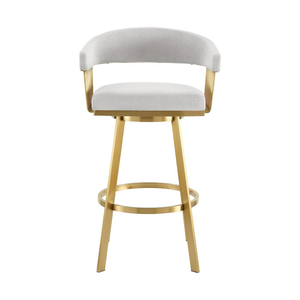 Luci Swivel Barstool Chair, Gold Steel, Taper Legs, Silver Polyester - BM339154