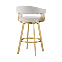 Luci Swivel Barstool Chair, Gold Steel, Taper Legs, Silver Polyester - BM339154
