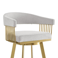 Luci Swivel Barstool Chair, Gold Steel, Taper Legs, Silver Polyester - BM339154