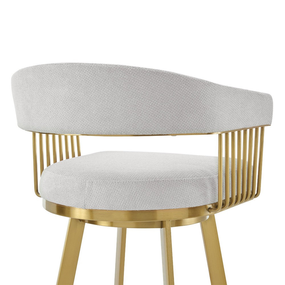 Luci Swivel Barstool Chair, Gold Steel, Taper Legs, Silver Polyester - BM339154