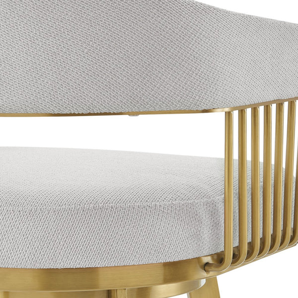 Luci Swivel Barstool Chair, Gold Steel, Taper Legs, Silver Polyester - BM339154