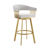 Luci Swivel Barstool Chair, Gold Steel, Taper Legs, Silver Polyester - BM339154