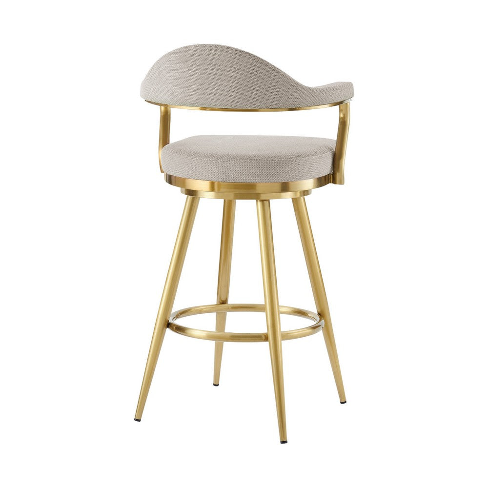 Justy Swivel Counter Stool Chair, Gold Steel Legs, Taupe Polyester - BM339155