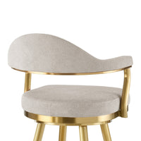 Justy Swivel Counter Stool Chair, Gold Steel Legs, Taupe Polyester - BM339155