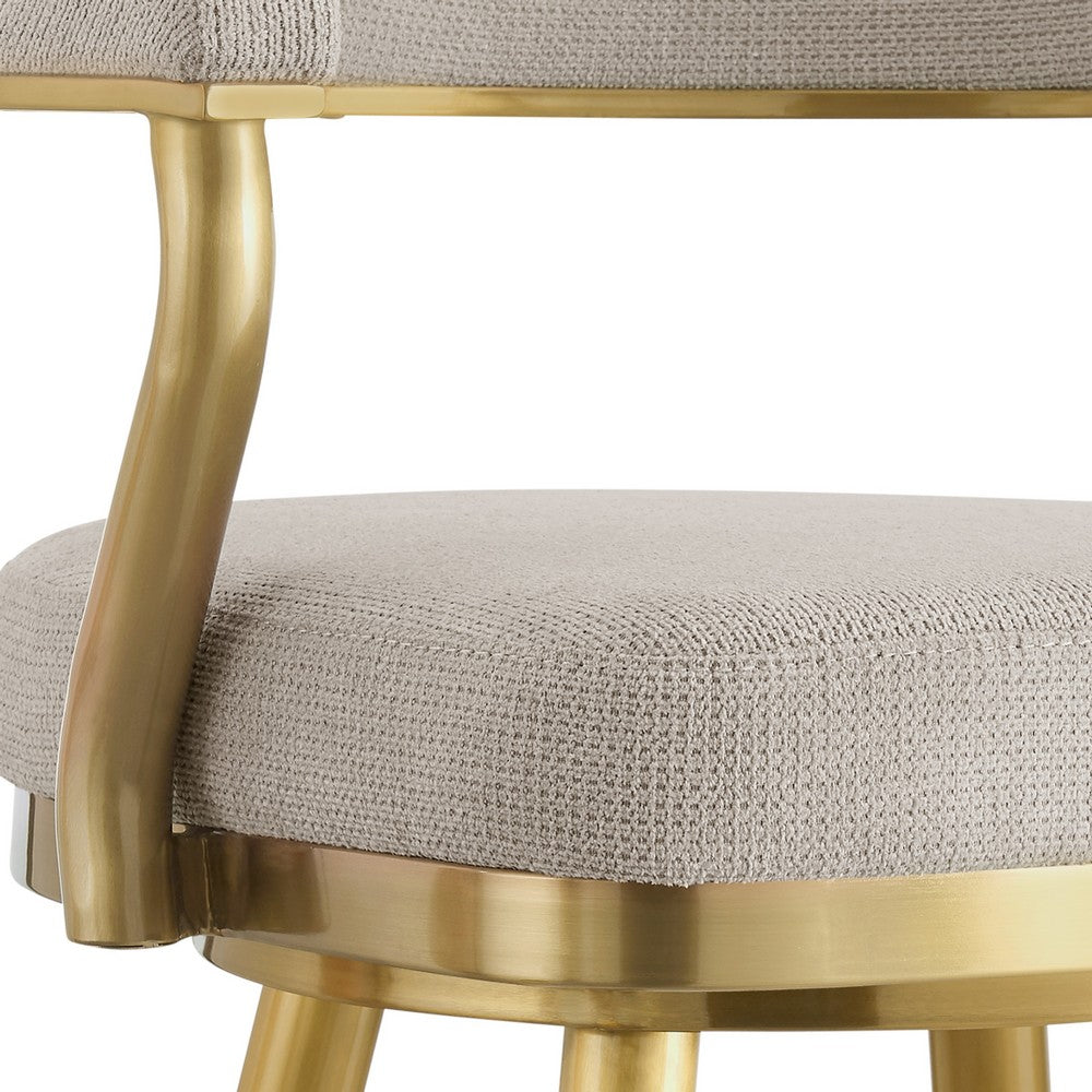 Justy Swivel Counter Stool Chair, Gold Steel Legs, Taupe Polyester - BM339155