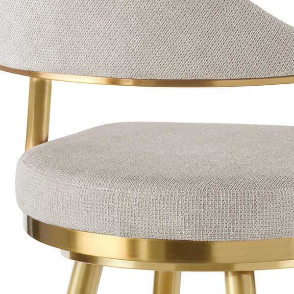 Justy Swivel Counter Stool Chair, Gold Steel Legs, Taupe Polyester - BM339155