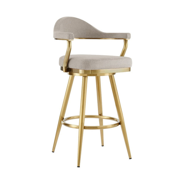 Justy Swivel Counter Stool Chair, Gold Steel Legs, Taupe Polyester - BM339155