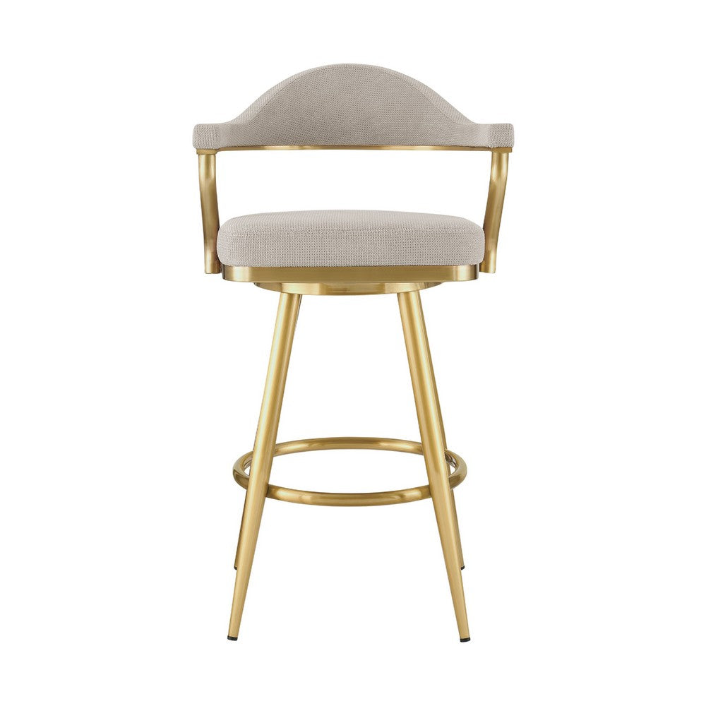 Justy Swivel Barstool Chair, Gold Steel Taper Legs, Taupe Polyester - BM339156