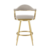 Justy Swivel Barstool Chair, Gold Steel Taper Legs, Taupe Polyester - BM339156
